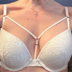 Lace Push-Up Bra with Decorative Straps - White